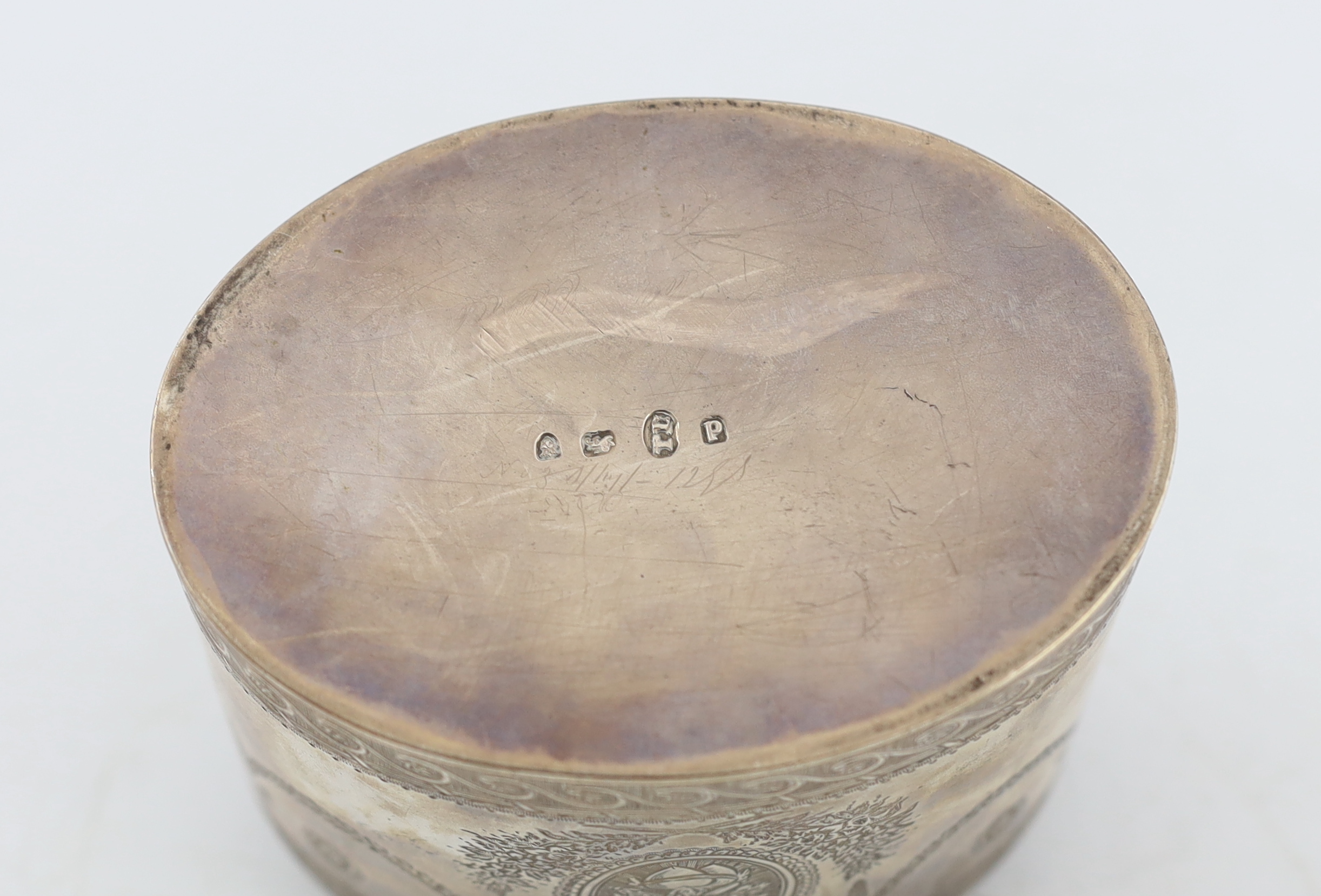 A George III engraved silver ova tea caddy, by Thomas Daniell